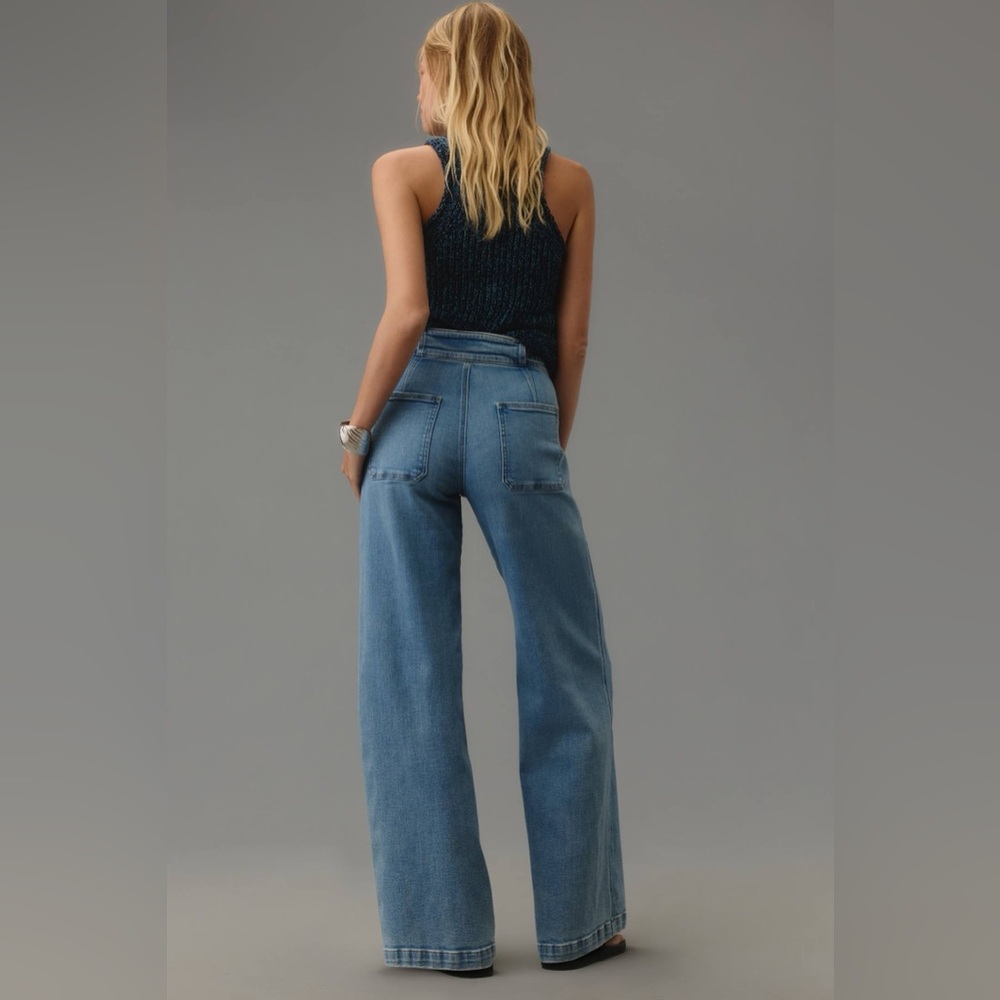 Hudson Tie-Waist High-Rise Wide-Leg Trouser Jeans. Size 4/27. color: blue - Picture 5 of 8